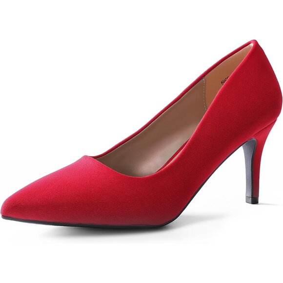 Dream Pair Women Red Suede Faux Leather Kucci Pointed Toe High Heel Pumps Shoes - Picture 1 of 8
